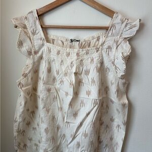 Madewell Cream and Brown Ikat Patterned Tank L